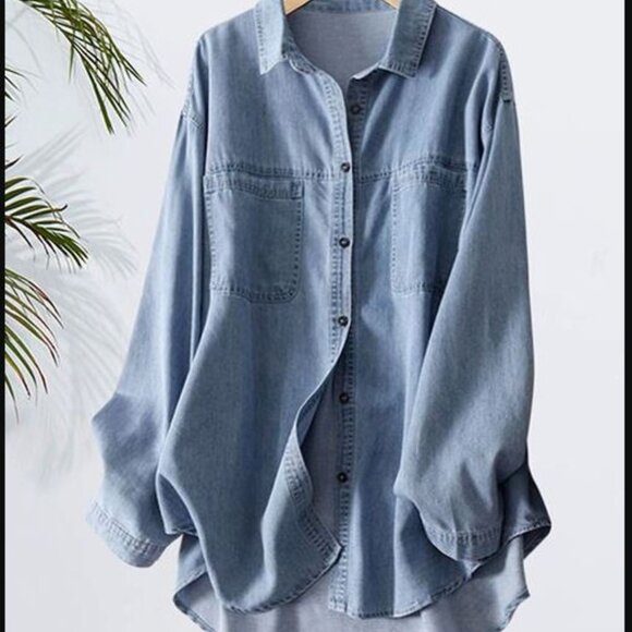 Tops - Light Blue Oversize Button-Up
